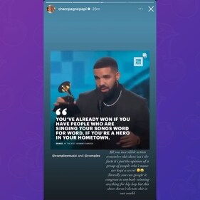 Drake repeatedly mocked the award show (Instagram/Drake) Drake repeatedly mocked the award show (Instagram/Drake)