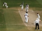 India's Kuldeep Yadav appeals unsuccessfully before taking a DRS review for the lbw wicket of England's Zak Crawley