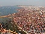 Pilgrims and saints at Sangam during Kumbh-2019 in Prayagraj Pilgrims and saints at Sangam during Kumbh-2019 in Prayagraj