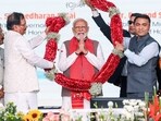 Prime Minister Narendra Modi being garlanded by Goa CM Pramod Sawant and Union Minister Shripad Naik during the Viksit Bharat, Viksit Goa 2047 programme at Betul in South Goa on February 6. Prime Minister Narendra Modi being garlanded by Goa CM Pramod Sawant and Union Minister Shripad Naik during the Viksit Bharat, Viksit Goa 2047 programme at Betul in South Goa on February 6.
