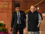 New Delhi: Union Home Minister Amit Shah at the Parliament House complex during the Budget session, in New Delhi, Monday, Feb. 5, 2024. (PTI Photo/Kamal Kishore)(PTI02_05_2024_000410A) *** Local Caption *** 
 