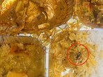 The image shows the dead cockroach that a Vande Bharat Express passenger found in his meal. 