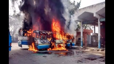 Buses set afire during the 2016 agitation. (PTI File) Buses set afire during the 2016 agitation. (PTI File)