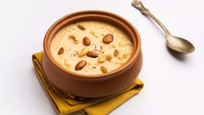 Payesh: A creamy rice pudding made with milk, rice, and sugar, flavoured with cardamom and garnished with nuts. It is a must-have dessert during Saraswati Puja. (Chef D Prakash Kumar (File Photo)) Payesh: A creamy rice pudding made with milk, rice, and sugar, flavoured with cardamom and garnished with nuts. It is a must-have dessert during Saraswati Puja. (Chef D Prakash Kumar (File Photo))