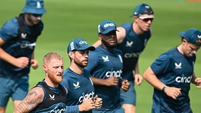 England's captain Ben Stokes (2L) warms up with teammates during a practice session (AFP) England's captain Ben Stokes (2L) warms up with teammates during a practice session (AFP)