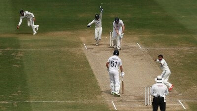 India's Kuldeep Yadav appeals unsuccessfully before taking a DRS review for the lbw wicket of England's Zak Crawley (REUTERS)