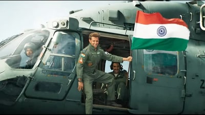 Hrithik Roshan and Deepika Padukone in a still from Fighter. Hrithik Roshan and Deepika Padukone in a still from Fighter.