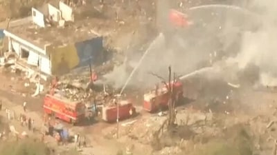 The massive explosion caused the entire area to be shrouded in black smoke, and the windows of nearby houses and shops were shattered. Locals described the experience as akin to an earthquake hitting Harda. (ANI) The massive explosion caused the entire area to be shrouded in black smoke, and the windows of nearby houses and shops were shattered. Locals described the experience as akin to an earthquake hitting Harda. (ANI)