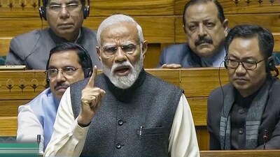 Prime Minister Narendra Modi replies to the 'Motion of Thanks' on the President's address in Lok Sabha in New Delhi on February 5. (PTI) Prime Minister Narendra Modi replies to the 'Motion of Thanks' on the President's address in Lok Sabha in New Delhi on February 5. (PTI)