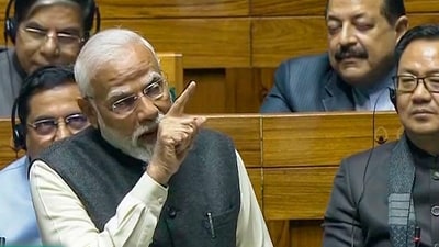 Prime Minister Narendra Modi replies to the 'Motion of Thanks' on the President's address in Lok Sabha during the Budget session of Parliament (PTI) Prime Minister Narendra Modi replies to the 'Motion of Thanks' on the President's address in Lok Sabha during the Budget session of Parliament (PTI)