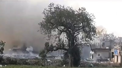 The blaze broke out at 11:30 am at the factory operated illegally on Magardha Road in Bairagarh village. (PTI) The blaze broke out at 11:30 am at the factory operated illegally on Magardha Road in Bairagarh village. (PTI)