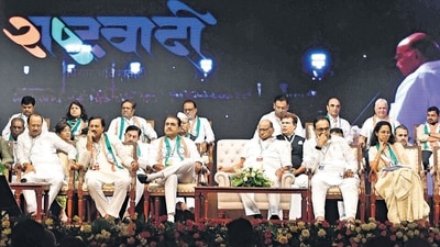 Sharad Pawar, Supriya Sule and Ajit Pawar shared a dias in Mumbai on June 21, 2023. (HT FILE) Sharad Pawar, Supriya Sule and Ajit Pawar shared a dias in Mumbai on June 21, 2023. (HT FILE)