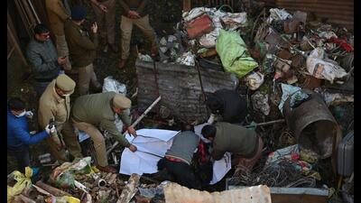 The blast site in Lakdi Mohal locality in Lucknow. (HT Photo)