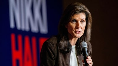 Republican presidential candidate, former U.N. Ambassador Nikki Haley speaks during a campaign rally at the Indigo Hall and Events venue on February 05, 2024 in Spartanburg, South Carolina (Photo by Brandon Bell / GETTY IMAGES NORTH AMERICA / Getty Images via AFP) (Getty Images via AFP)