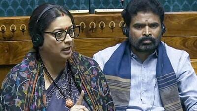 Union minister for women and child development Smriti Irani speaks in the Lok Sabha during the Interim Budget Session of Parliament in New Delhi/ (ANI Photo)