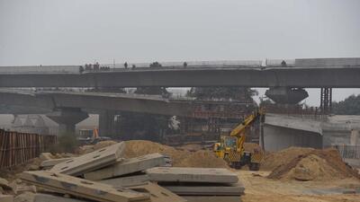 Work on Package 1 of the Dwarka Expressway underway at Dwarka Link Road in January 2024.. (Parveen Kumar/HT Photo) Work on Package 1 of the Dwarka Expressway underway at Dwarka Link Road in January 2024.. (Parveen Kumar/HT Photo)