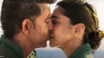 Hrithik Roshan and Deepika Padukone in a scene from Fighter. Hrithik Roshan and Deepika Padukone in a scene from Fighter.