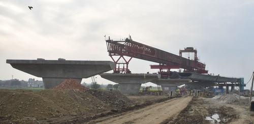 Ongoing construction of six-lane bridge over the Ganga (HT File) Ongoing construction of six-lane bridge over the Ganga (HT File)