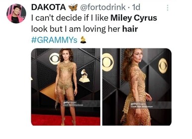 miley cyrus gold dress grammys 2024 Miley Cyrus Stuns in See-Through Gold Dress at the 2024 GRAMMY Awards