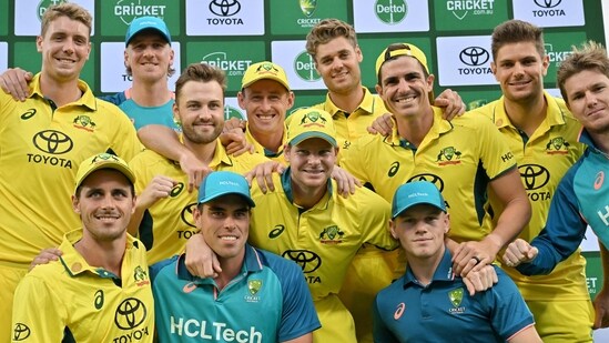 A victorious Australia team after their 3-0 sweep over West Indies (AFP)