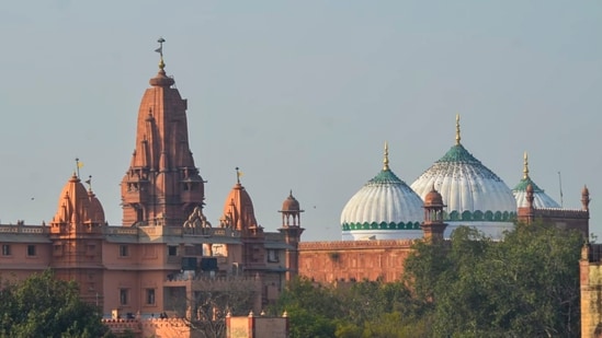Mathura: Shahi Idgah mosque and Shri Krishna Janmabhoomi Temple, in Mathura, Friday. (PTI)
