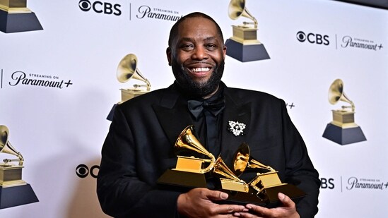 Killer Mike poses in the press room at the 66th Annual Grammy Awards at the Crypto.com Arena in Los Angeles on February 4, 2024. (Photo by Frederic J. Brown / AFP) (AFP)