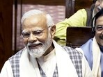 Prime Minister Narendra Modi replies to the debate on the motion of thanks to the President's address in the Rajya Sabha during the Interim Budget Session of Parliament.
