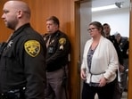 Jennifer Crumbley, the mother of Oxford High School shooter Ethan Crumbley, enters the court to hear the verdict just before the jury found her guilty on four counts of involuntary manslaughter on at Oakland County Circuit Court in Pontiac, Michigan, U.S. February 6, 2024.   Mandi Wright/USA Today Network via REUTERS.    NO RESALES. NO ARCHIVES. MANDATORY CREDIT