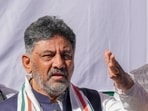 Karnataka Deputy Chief Minister DK Shivakumar during a protest by the Karnataka state Congress leaders against the centre, at Jantar Mantar, in New Delhi on Feb 7.