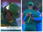 South Africa cricketer in tears after losing U19 World Cup semi-final to India; India captain Uday Saharan hugging SA skipper Juan James South Africa cricketer in tears after losing U19 World Cup semi-final to India; India captain Uday Saharan hugging SA skipper Juan James