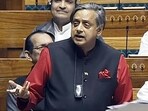 Congress MP Shashi Tharoor speaks in Lok Sabha during the Budget Session of Parliament in New Delhi on Wednesday. Congress MP Shashi Tharoor speaks in Lok Sabha during the Budget Session of Parliament in New Delhi on Wednesday.