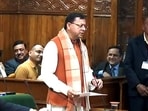 Uttarakhand CM Pushkar Singh Dhami in the Uttarakhand Assembly. Uttarakhand CM Pushkar Singh Dhami in the Uttarakhand Assembly.