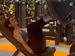Rakul Preet Singh does Leg Press at the gym with 100 kg weights. Rakul Preet Singh does Leg Press at the gym with 100 kg weights.