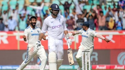 India’s Jasprit Bumrah celebrates the wicket of England's Ben Foakes (ANI) India’s Jasprit Bumrah celebrates the wicket of England's Ben Foakes (ANI)