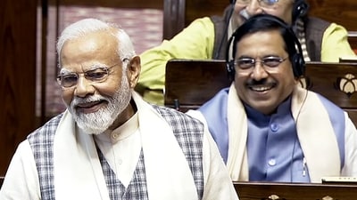 Prime Minister Narendra Modi replies to the debate on the motion of thanks to the President's address in the Rajya Sabha during the Interim Budget Session of Parliament. (ANI) Prime Minister Narendra Modi replies to the debate on the motion of thanks to the President's address in the Rajya Sabha during the Interim Budget Session of Parliament. (ANI)