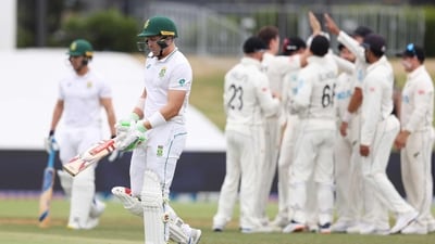 South Africa's Edward Moore is dismissed during day four of the first cricket test match vs New Zealand (AFP) South Africa's Edward Moore is dismissed during day four of the first cricket test match vs New Zealand (AFP)