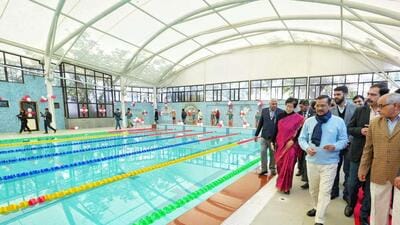 Chief minister Arvind Kejriwal with education minister Atishi at Delhi Sports School on Wednesday. (HT Photo) Chief minister Arvind Kejriwal with education minister Atishi at Delhi Sports School on Wednesday. (HT Photo)
