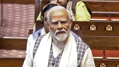 Prime Minister Narendra Modi replies to the debate on the motion of thanks to the President's address in the Rajya Sabha during the Interim Budget Session of Parliament in New Delhi on Feb 7. (ANI/SansadTV) Prime Minister Narendra Modi replies to the debate on the motion of thanks to the President's address in the Rajya Sabha during the Interim Budget Session of Parliament in New Delhi on Feb 7. (ANI/SansadTV)