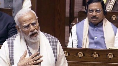 Prime Minister Narendra Modi replies to the debate on the motion of thanks to the President's address in the Rajya Sabha during the Interim Budget Session of Parliament, in New Delhi on Wednesday. (ANI) Prime Minister Narendra Modi replies to the debate on the motion of thanks to the President's address in the Rajya Sabha during the Interim Budget Session of Parliament, in New Delhi on Wednesday. (ANI)