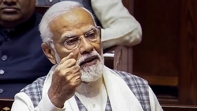 Prime Minister Narendra Modi speaks in the Rajya Sabha during the Budget session of Parliament, in New Delhi, Wednesday. (PTI)