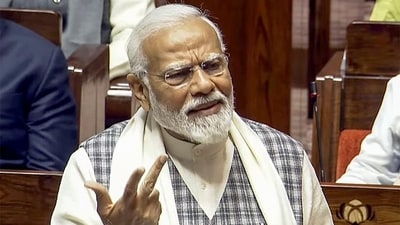 Prime Minister Narendra Modi in the Rajya Sabha on Wednesday. (ANI) Prime Minister Narendra Modi in the Rajya Sabha on Wednesday. (ANI)