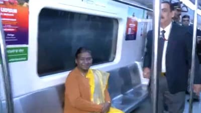 President Droupadi Murmu takes ride in Delhi Metro on Wednesday. (ANI) President Droupadi Murmu takes ride in Delhi Metro on Wednesday. (ANI)
