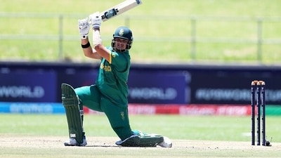 Lhuan-dre Pretorius top-scored for South Africa, hitting 76 off 102 balls to keep the scoreboard moving before he was dismissed by Musheer Khan (Getty) Lhuan-dre Pretorius top-scored for South Africa, hitting 76 off 102 balls to keep the scoreboard moving before he was dismissed by Musheer Khan (Getty)