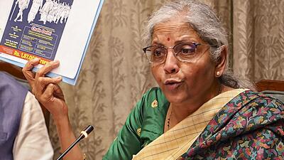 Union finance minister Nirmala Sitharaman at a press conference in New Delhi on Wednesday. (PTI) Union finance minister Nirmala Sitharaman at a press conference in New Delhi on Wednesday. (PTI)