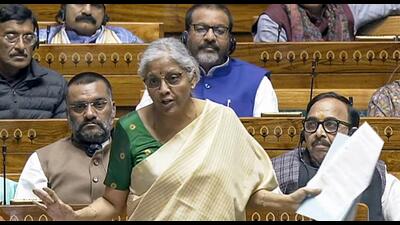 Union finance minister Nirmala Sitharaman speaks in the Lok Sabha during the interim budget session of the Parliament, in New Delhi on Wednesday (ANI)