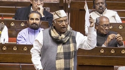 Leader of the Opposition in Rajya Sabha Mallikajun Kharge speaks during the Budget session of Parliament. (PTI) Leader of the Opposition in Rajya Sabha Mallikajun Kharge speaks during the Budget session of Parliament. (PTI)