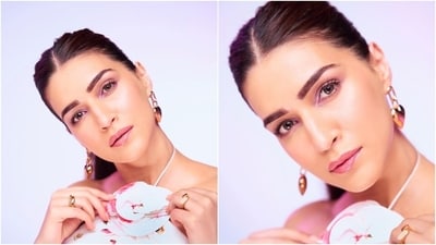Lastly, Kriti chose darkened brows, pink eye shadow, mascara on the lashes, glossed pink lip shade, rouge on the cheekbones, light contouring, beaming highlighter, and French manicured tips for the glam picks. (Instagram) Lastly, Kriti chose darkened brows, pink eye shadow, mascara on the lashes, glossed pink lip shade, rouge on the cheekbones, light contouring, beaming highlighter, and French manicured tips for the glam picks. (Instagram)