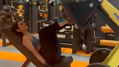 Rakul Preet Singh does Leg Press at the gym with 100 kg weights. (Instagram) Rakul Preet Singh does Leg Press at the gym with 100 kg weights. (Instagram)