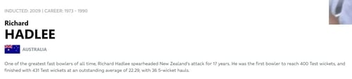 Richard Hadlee's profile had no mention of his knighthood (ICC) Richard Hadlee's profile had no mention of his knighthood (ICC)