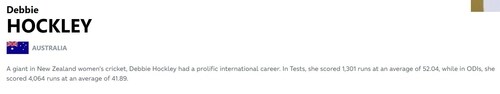 Debbie Hockley too is 'Australian' according to the website (ICC) Debbie Hockley too is 'Australian' according to the website (ICC)